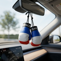 Mini-gant de boxe en cuir PU imprimé numériquement avec motif drapeau français, ornement promotionnel pour voiture, porte-clés, ornement de rétroviseur