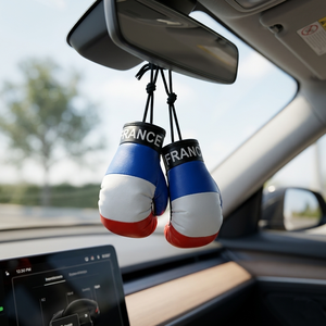 Mini-gant de boxe en cuir PU imprimé numériquement avec motif drapeau français, ornement promotionnel pour voiture, porte-clés, ornement de rétroviseur - Product Image 2