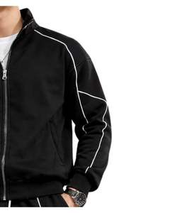 Ensemble de survêtement noir personnalisé pour homme, veste zippée intégrale et pantalon de jogging, sport, streetwear, tenue d'entraînement en molleton personnalisée - Product Image 4