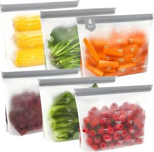 ถุงรีไซเคิล ใช้ซ้ำได้ ปลอดภัยสำหรับเครื่องล้างจาน ปราศจากสาร BPA ถุงแช่แข็งขนาดแกลลอน ใช้ซ้ำได้ ถุงเก็บอาหารแบบตั้งได้ ป้องกันการรั่วซึม สำหรับหมักเนื้อ - Product Image 1