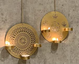 Support mural décoratif en fer forgé doré ajouré pour bougies, ambiance de mariage, Noël, éclairage votif de luxe, fait main, écologique - Product Image 6