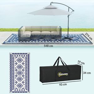 Tappeto da Esterno Reversibile Impermeabile 9FT X 18FT Blu e Bianco, Tappetino da Picnic con Borsa per il Trasporto, Design a Patchwork con Paglia e Rombi - Product Image 3