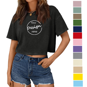Summer 100% Cotton Fashion <b>Crop</b> <b>Top</b> T Shirt Short Sleeve Sexy Plain Women's T-shirts - Product Image 5