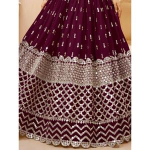 Bewitching Wine Sequins Georgette <b>Wedding</b> Wear Lehenga Choli - Product Image 2