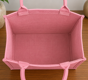 Pink Jute Shopping <b>Bag</b> Be Your Own Kind Of Beautiful Floral Design <b>Medium</b> <b>Size</b> Daily Use Tote Handle - Product Image 5