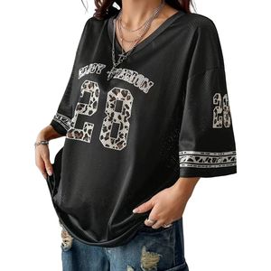 Maillot de football américain pour femme, imprimé léopard noir, col en V, en maille, haut tendance Gridiron, respirant, vêtement de sport - Product Image 1