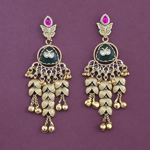 Exportador de Joyería Artificial de Moda en India, Pendientes de Estilo Antiguo con Baño de Oro Mate 231462 - Product Image 2