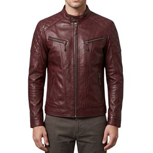 Chaqueta de Cuero Marrón Minimalista para Hombre al por Mayor, Estilo Biker con Cremallera Lateral Asimétrica, Cuello Liso, Corte Impecable, Chaquetas de Moda Urbana - Product Image 5