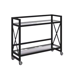 Glass Top And Base Black <b>Trolley</b> bar Cart for Home Catering Hotel Restaurant Kitchen Food <b>Serving</b> <b>Trolley</b> Wine & Glasses Holder - Product Image 1