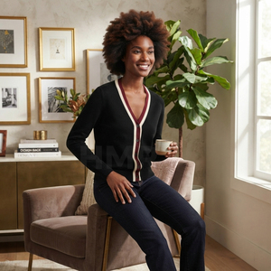 HMR Sisterhood Sorority Plus Size Long Sleeve Open Front <b>Cardigan</b> <b>Sweater</b> Solid Color Contrast Trim Button Front - Product Image 3