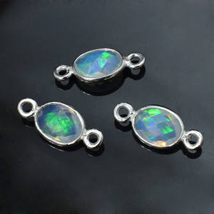 Opal Gemstone Connectors Both Sided Faceted Oval Shape Charms Jewelry Making 925 <b>Solid</b> Sterling <b>Silver</b> DIY jewellery findings - Product Image 2