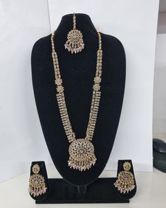 Luxurious Ethnic Sun Mandala Pendant Rani Haar Antique Gold Plated Zircon Long Necklaces <b>Beads</b> 3-Piece Floral Bridal <b>Sets</b> - Product Image 4