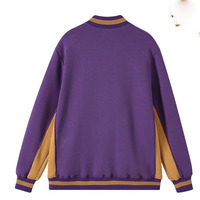 Blousons Bomber en Polaire de Laine Violette de Qualité Supérieure pour la Vente en Gros, Broderie Écologique, Col Montant, Fermeture Avant Dorée, Style Fraternité