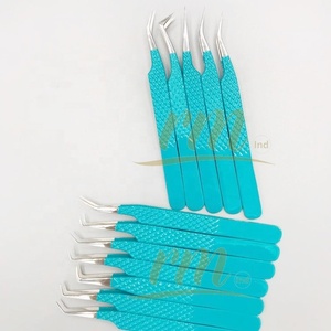 Pinzas Profesionales para Extensión de Pestañas, Punta Puntiaguda, Agarre Azul, Punta Plateada, Agarre de Diamante, Acero Inoxidable, Logotipo Personalizado - Product Image 3