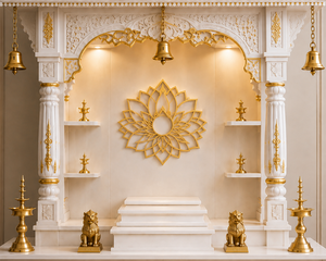 Pashupatinath Inspired Hand-Carved Nepali Pagoda <b>Mandir</b> White and Gold Wooden <b>Home</b> Temple with Storage Drawers <b>Pooja</b> Ghar London - Product Image 3