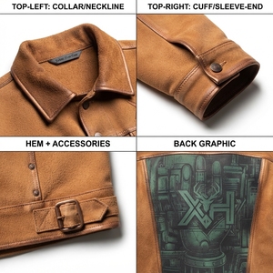 Chaqueta de Cuero Vacuno para Hombre, Estilo Trucker, Oversize, Streetwear, Etiqueta Personalizada OEM - Product Image 4