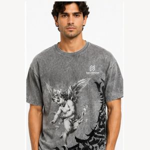 Camisetas Transpirables de Talla Grande para Hombre, Lavado Ácido, 100% Algodón, Personalizables, Ropa Casual, Servicio OEM, Ropa Lavada al Ácido al por Mayor, Personalizada - Product Image 1