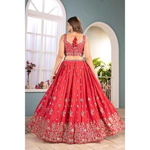 Lehenga, Blusa y Dupatta con Lentejuelas y Bordado de Cordón para Novias, Bodas, Fiestas, Estilo Étnico y Festivo - Product Image 3