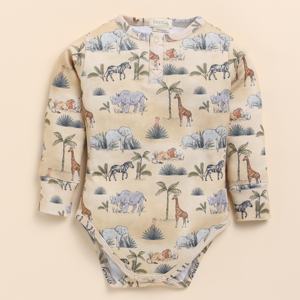 Body en bambou élasthanne organique à manches longues imprimé safari de qualité supérieure Sous-vêtements pour bébé - Product Image 2