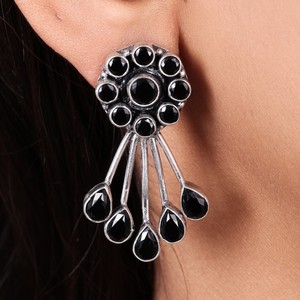 Trendy Brass Oxidized Silver Zircon Flower Design Multi Gemstone Dangle Drop <b>Earrings</b> Wholesale Bulk Handmade Designer for Women - Product Image 3