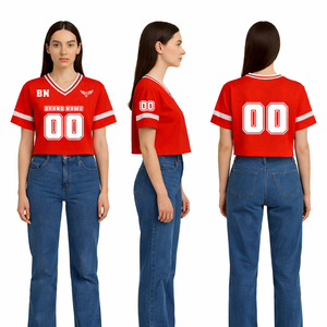 Women Red Cropped Sports Jersey Custom Mesh Crop Top Breathable Athletic <b>T</b>-Shirt Sublimation Print Team Uniform Shirt - Product Image 1