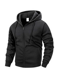 Men's Hooded Fleece Zipper Sweatshirt Solid Color Boxy Fit Casual Winter Windproof Eco-Friendly Pocket Knitted 100% Cotton 2027 - Product Image 1