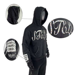 Fabricant de sweats à capuche zippés personnalisés, coupe et couture, style streetwear, avec strass, effet délavé à l'acide, coupe courte et grammage lourd - Product Image 2