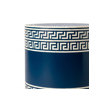 Table d'appoint ronde de luxe en métal industriel avec incrustation de os, motif clé grecque fait main, tabouret d'appoint pour salon et appartement - Product Image 5