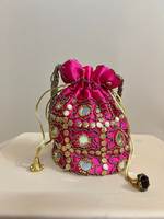 Sac Potli en coton brodé et perlé, léger, fait main, personnalisable, avec cordon de serrage, pour mariage, soirée, mariée, rangement