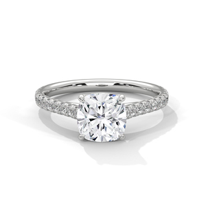 Bague de fiançailles en or blanc massif 14 carats avec diamant de laboratoire taille coussin certifié GRA et bande pavée - Product Image 1