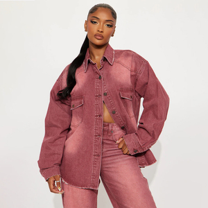 Veste en jean oversize délavée pour femme, rose vintage, personnalisable OEM ODM, style streetwear décontracté, vêtement d'extérieur fabriqué au Pakistan - Product Image 1