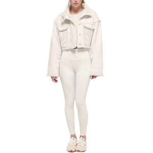 New custom <b>Women's</b> Faux Shearling Cropped <b>Jacket</b> Luxury Sherpa Fleece Winter Coat <b>Zip</b> <b>Up</b> Teddy Outerwear OEM Manufacturer - Product Image 6