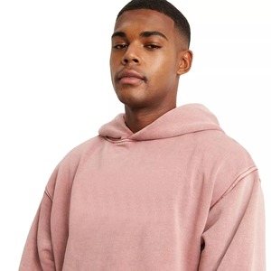 เสื้อฮู้ดดี้โอเวอร์ไซส์ผู้ชาย สีชมพูล้วน ผ้าฝ้ายเฟรนช์เทอร์รี่ สวมใส่สบายๆ ในฤดูใบไม้ร่วง มีกระเป๋า ทรงปกติ - Product Image 4