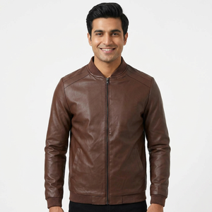 2026 Autumn Winter <b>Men's</b> High Quality Genuine Leather Slim Fit Bomber Style Breathable Sherpa <b>Lined</b> Streetwear Motorbike <b>Jacket</b> - Product Image 1