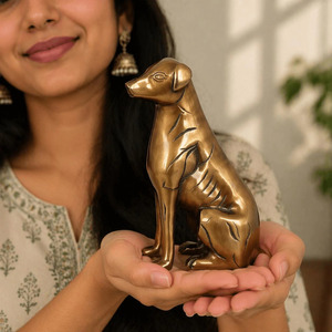 Shubham 7-Inch Tall 1.2 kg Ferocious Brass <b>Dog</b> Sculpture Polished with Premium Technique for Home Decor - Product Image 1