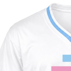 เสื้อกีฬาปักลายวีเนคสีขาว แขนสั้น ลายทางสีฟ้าอ่อน เสื้อทีมกีฬาน้ำหนักเบา ชุดยูนิฟอร์มทีม - Product Image 4