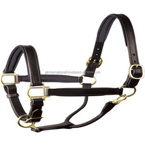 Design classique fait à la main confortable doux rembourré double cousu licou de cheval en cuir avec matériel en laiton réglable solide - Product Image 6