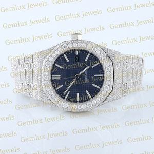 Luxury Wear Pass Diamond Tester Movimiento automático Esfera azul D VVS Totalmente helado Moissanite Diamond Hip Hop Reloj para hombres - Product Image 3