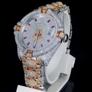Luxury Moissanite VVS Diamond <b>Iced</b> <b>Out</b> Stainless Steel Leather Strap Quartz Water Resistant Analog Charm <b>Watch</b> - Product Image 2