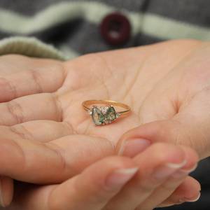 Moss Agate Moissanite Engagement <b>Ring</b> 925 Sterling <b>Silver</b> 14K Gold Plated Vintage Band <b>Stacking</b> Wedding <b>Ring</b> - Product Image 2