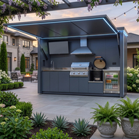 Cuisine extérieure de luxe avec barbecue, abri résistant à l'humidité, couleurs froides, en acier inoxydable, pour jardin