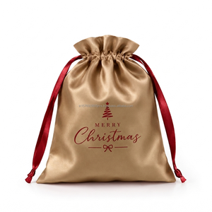 Merry Christmas Gold Satin <b>Bag</b> With Drawstring Closure Reusable Dust <b>Bags</b> Pouch <b>Festive</b> Present Packaging <b>Bag</b> Dust <b>Bag</b> Cover - Product Image 2