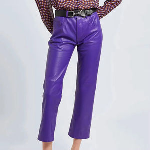 Pantalones de Piel de Cordero para Mujer, Talla Personalizada, Premium, Invernales, Transpirables, Resistentes al Viento, Vintage, Cintura Media, Frente Plano, Laterales de Piel - Product Image 1