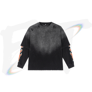 Heavyweight Double Layered Long Sleeve <b>Tshirt</b> Oversized Destroyed and Dirty Effect Long Sleeve <b>Tshirts</b> for Men - Product Image 1