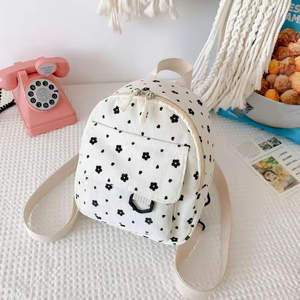 Mini sac à dos en velours côtelé rose, léger, pour filles, sac bandoulière décontracté, sac de sport avec motif personnalisé - Product Image 1