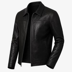 Nuevas llegadas: Chaqueta de cuero vintage negra con cremallera y logotipo personalizado para hombre, chaqueta con cuello, chaqueta de invierno de alta calidad. - Product Image 3