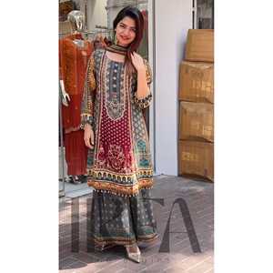 Conjunto de Salwar Kameez para Mujer, Color Gris ST, Hermoso Estampado Digital, Tejido a Mano - Product Image 3