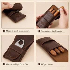 Estuche para cigarros de cuero premium hecho a mano con cortador integrado, ideal para coleccionistas y profesionales ejecutivos, a la venta a bajo precio. - Product Image 6