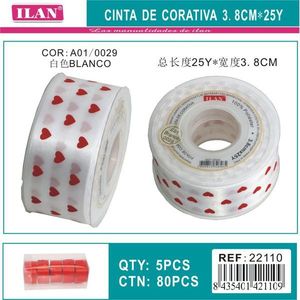 Nastro Ilan largo 3,8 cm con cuori rossi per artigianato e decorazioni - Product Image 3