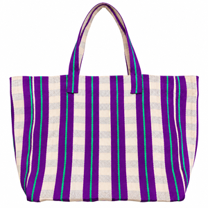 Sac fourre-tout en nylon recyclé, sac de courses réutilisable, sac de plage à rayures, sac à bandoulière écologique - Product Image 1